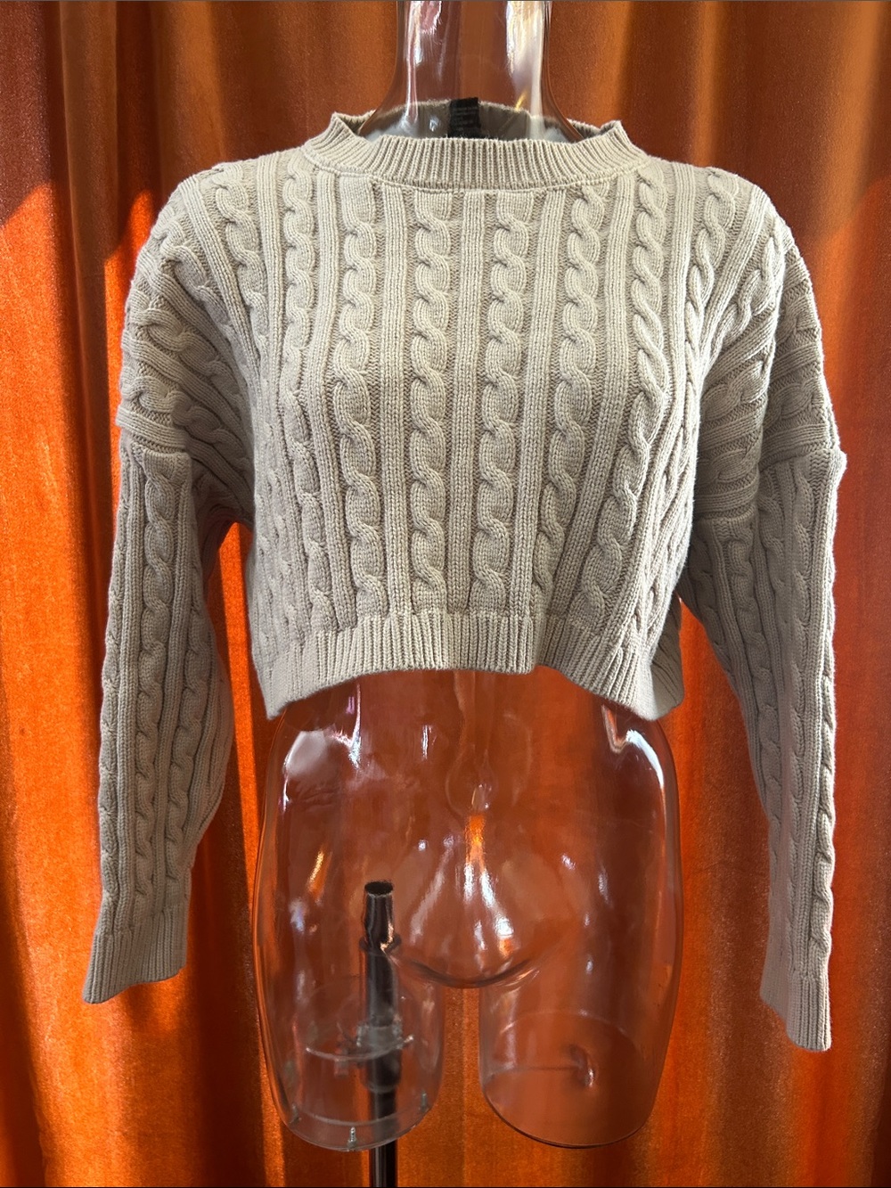 Forever 21 Cropped Cable Knit Sweater - Taupe